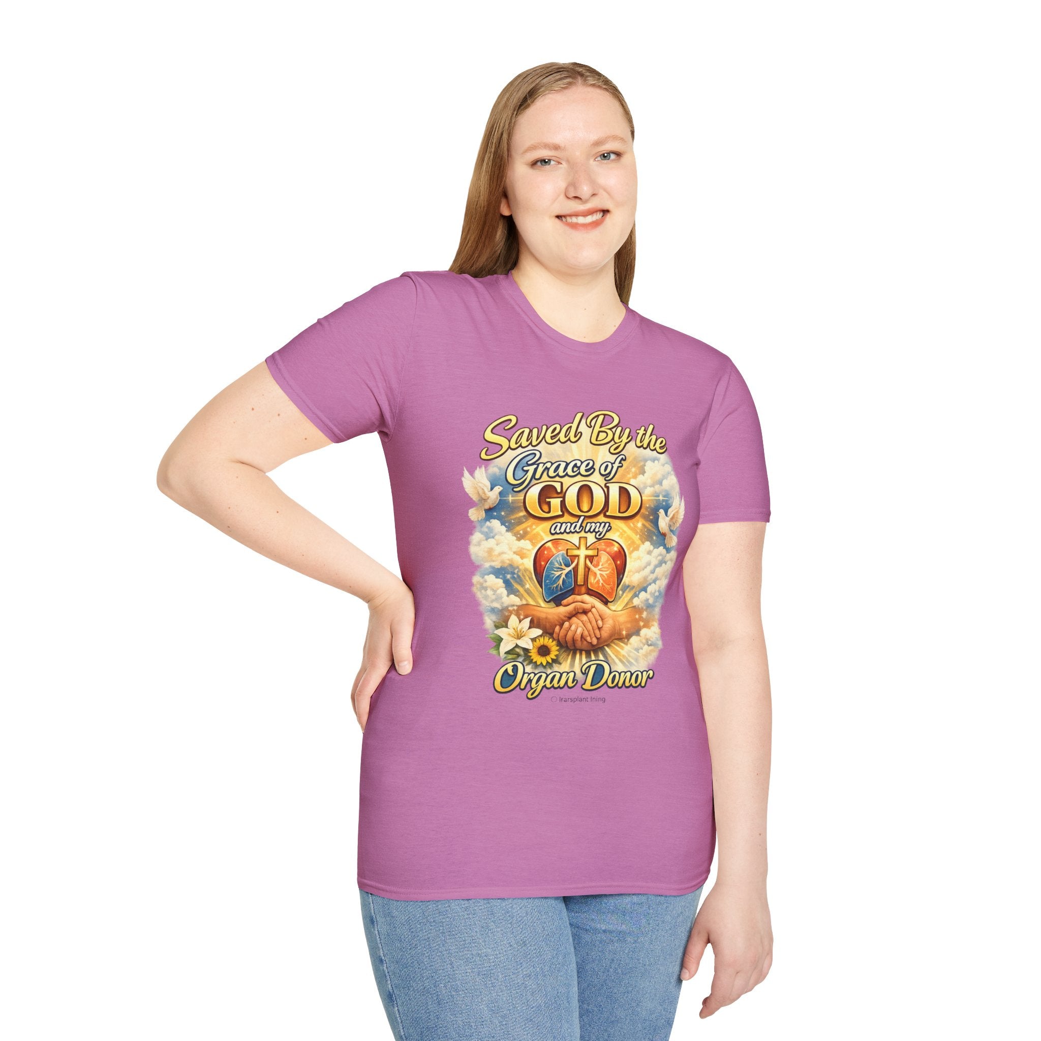 Saved By the Grace of God and My Organ Donor T-Shirt — Religious Inspirational Faith Tee